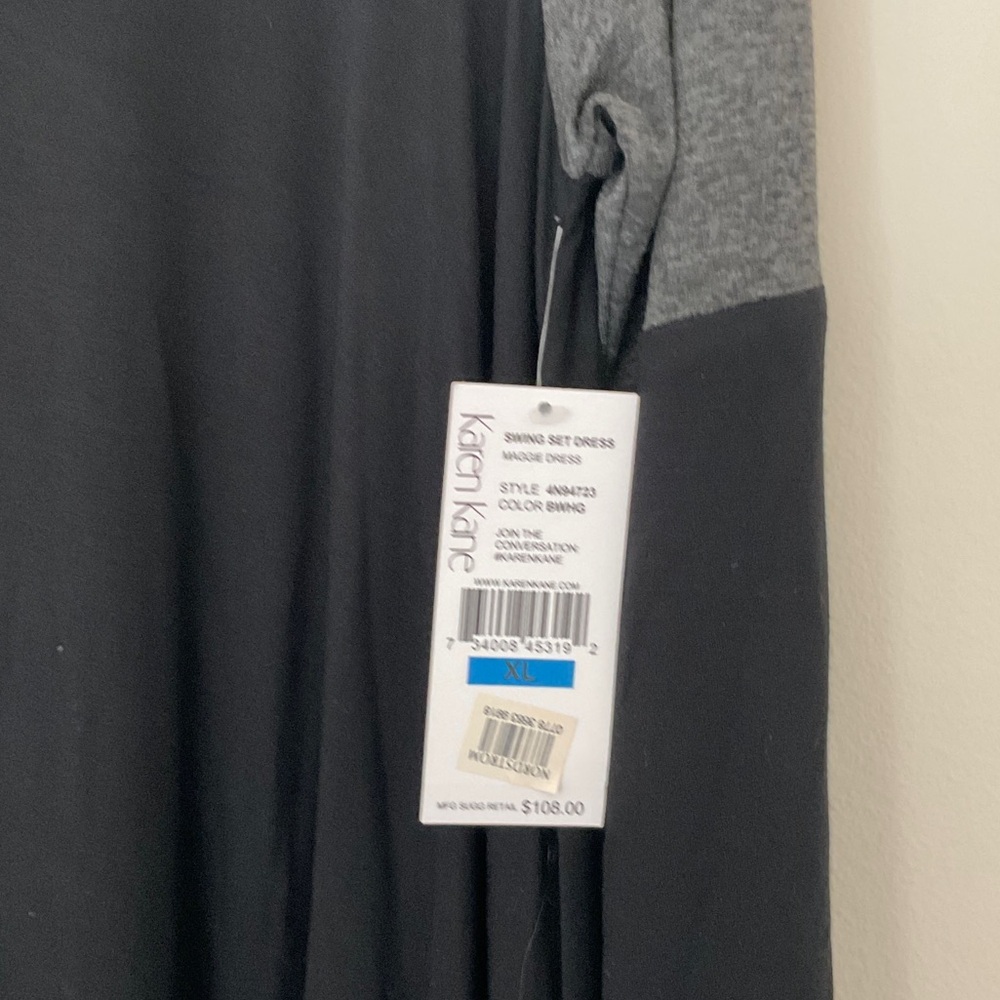 NWT Karen Kane Charcoal and Black Long Sleeve A-line Dress Size XL - Picture 3 of 6